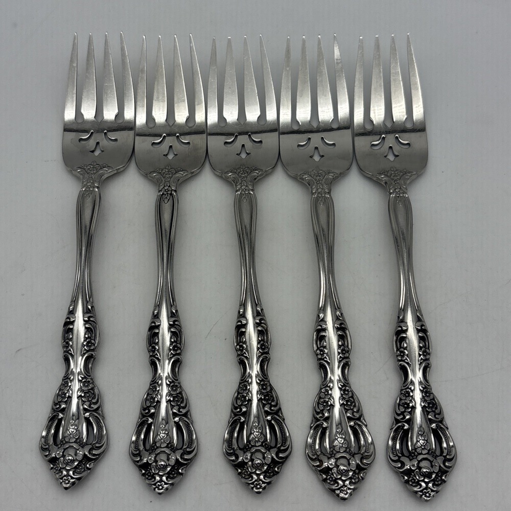 6 Oneida Heirloom MICHELANGELO SALAD FORKS  6 5/8" Stainless CUBE Logo USA